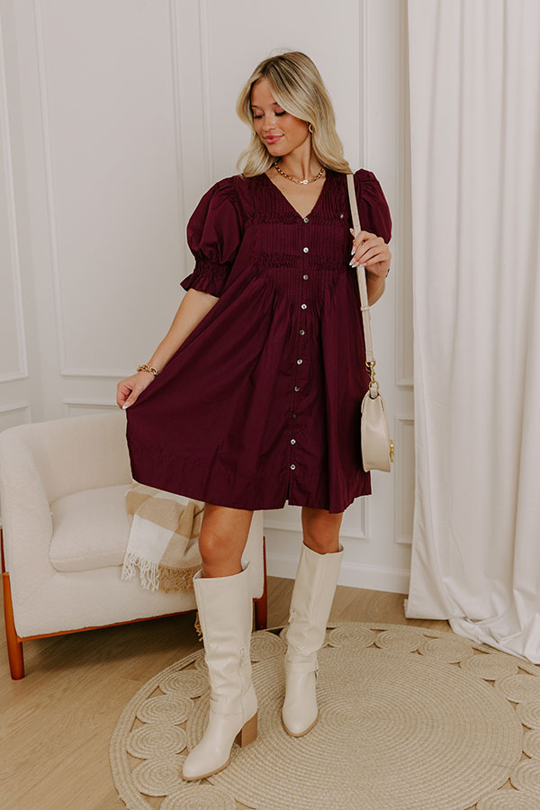 Bordeaux Bliss Button Down Mini Dress Image 2