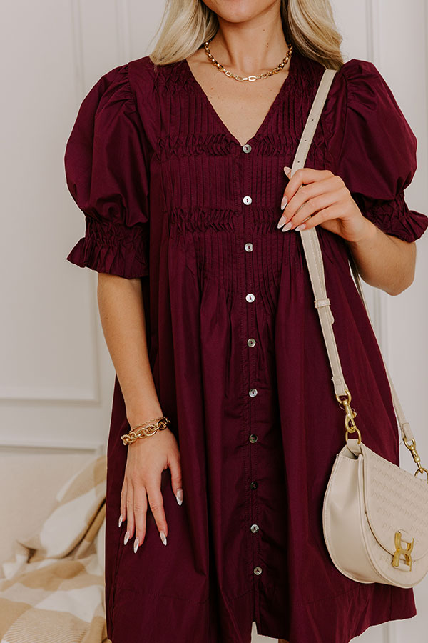 Bordeaux Bliss Button Down Mini Dress Image 3