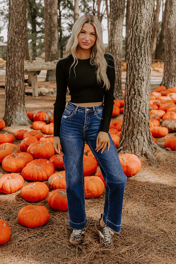 Basic Instincts Long Sleeve Ribbed Crop Tee in Black Image 1