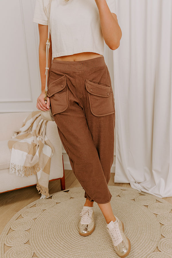 The Livvy High Waist Terry Barrel Leg Pants in Chocolate Image 2
