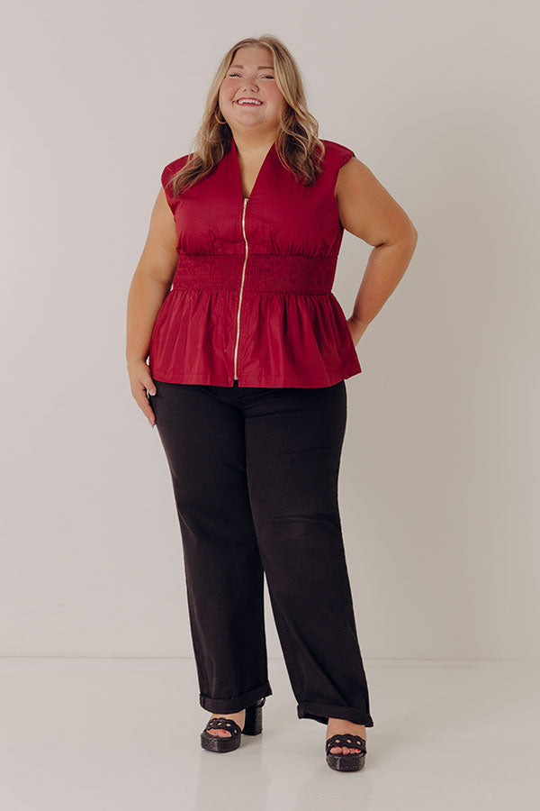 Chic Ensemble Peplum Top in Wine Curves Image - 2