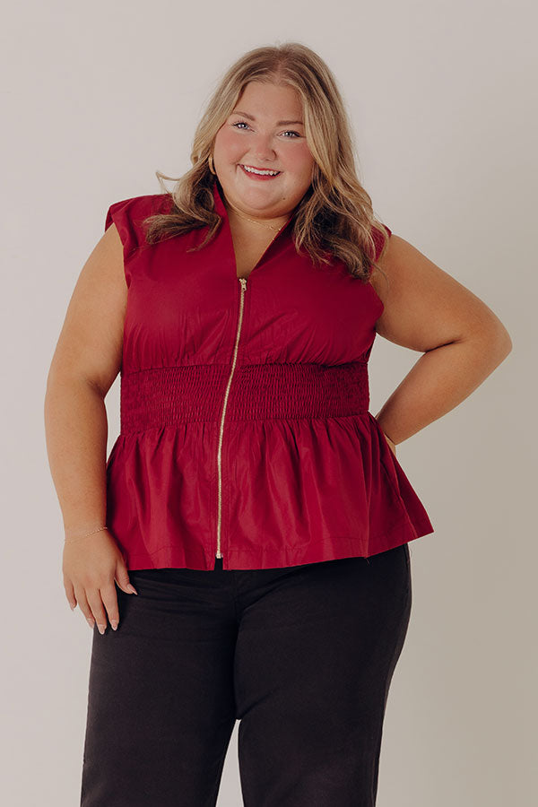 Chic Ensemble Peplum Top in Wine Curves Image - 1