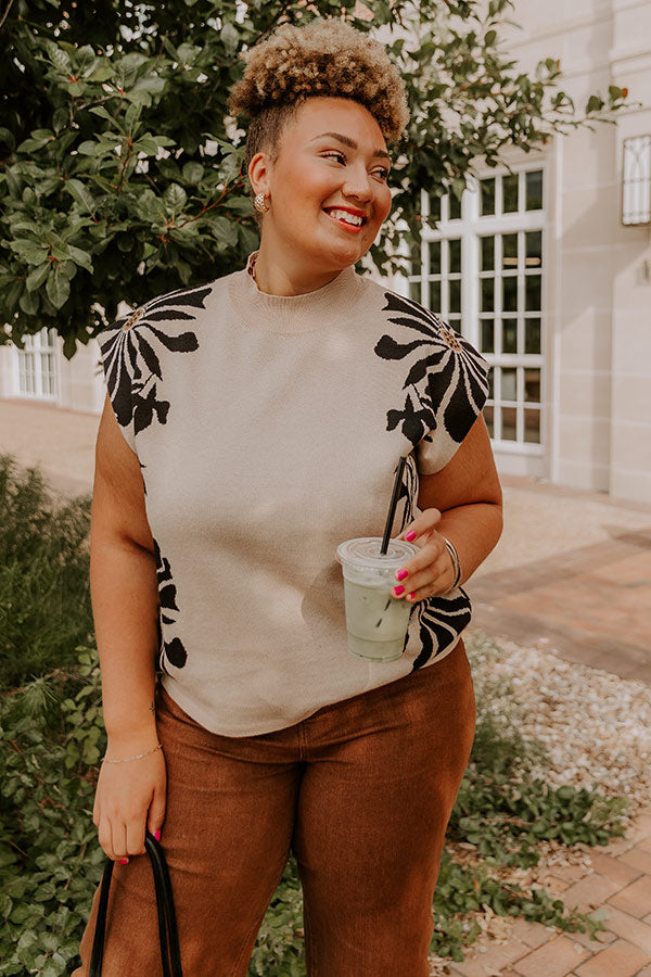 City Bloom Floral Knit Top in Iced Latte Curves Image 1