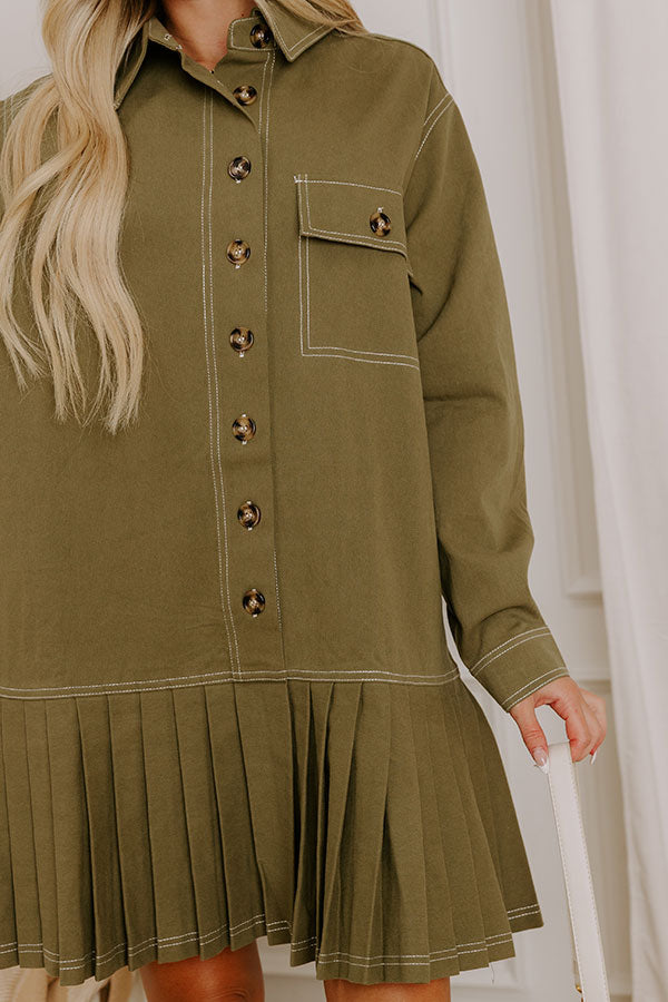 Charming Views Denim Mini Dress in Olive Image 3