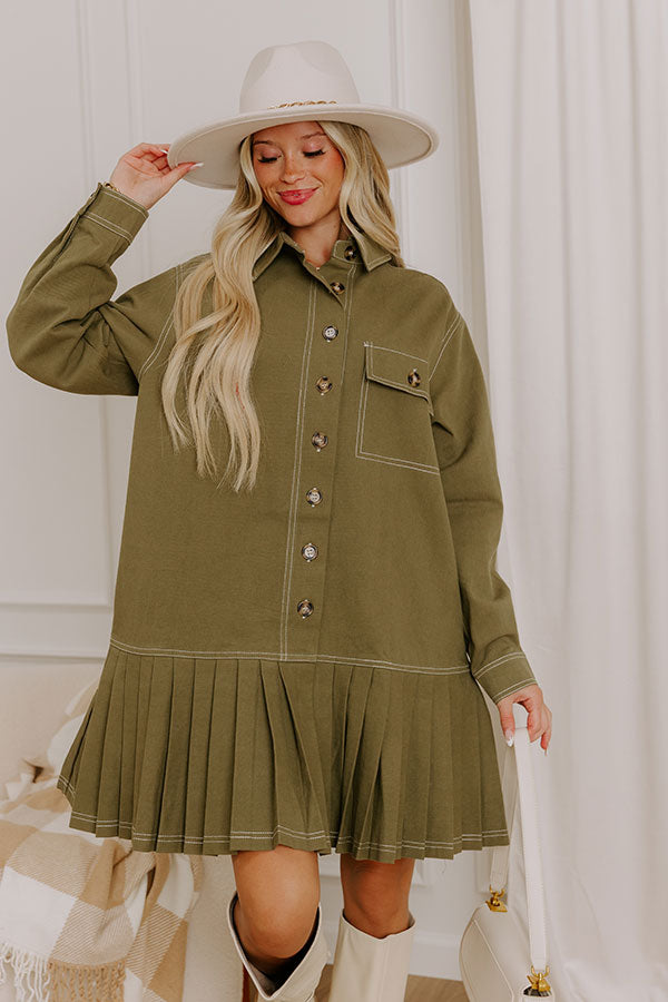 Charming Views Denim Mini Dress in Olive Image 4