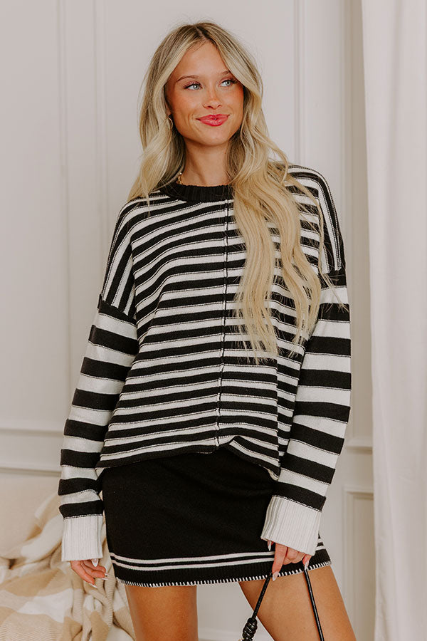 Hot Cocoa Sippin' Stripe Knit Sweater in Black Image 2