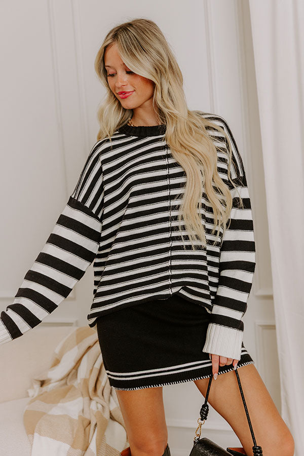 Hot Cocoa Sippin' Stripe Knit Sweater in Black Image 1