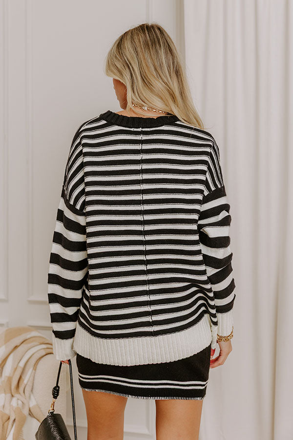 Hot Cocoa Sippin' Stripe Knit Sweater in Black Image 5