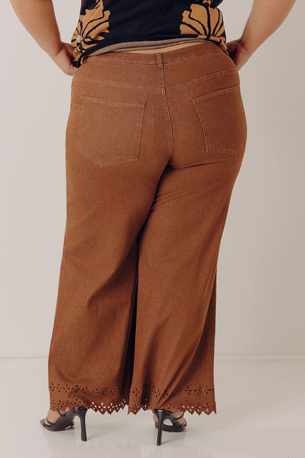 The Georgia High Waist Eyelet Pants in Chocolate Curves Image - 4