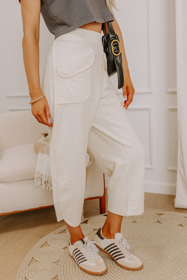 The Livvy High Waist Terry Barrel Leg Pants in Cream Image 3