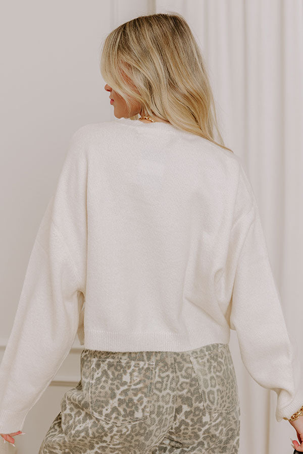 Comfy Chic Knit Crop Sweater Top in Cream Image 5