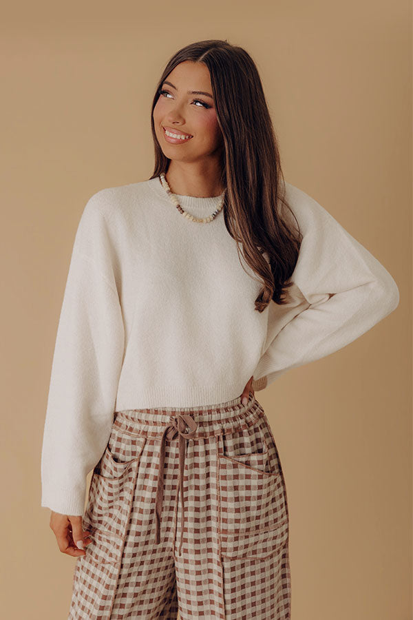 Comfy Chic Knit Crop Sweater Top in Cream