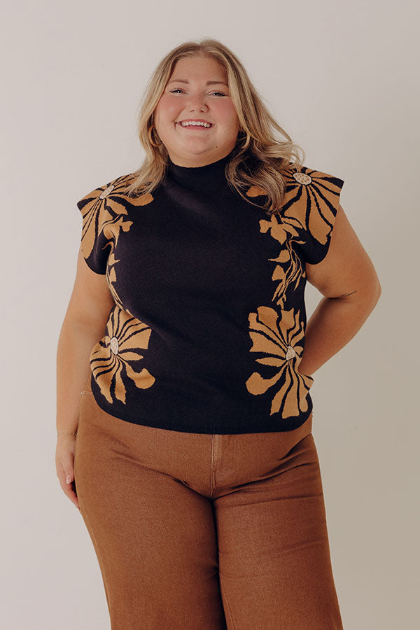 City Bloom Floral Knit Top in Black Curves Image - 1