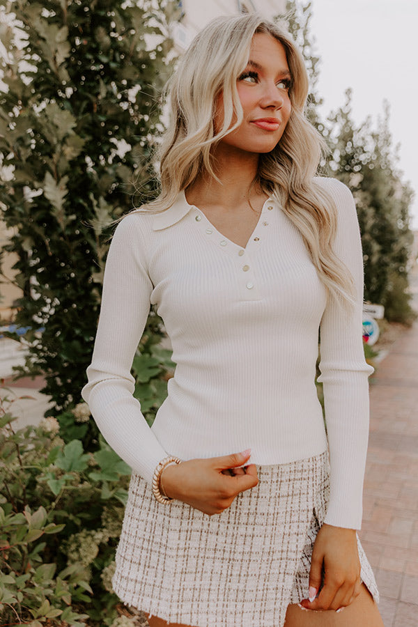 Easy To Style Ribbed Henley Top in Cream Image 3