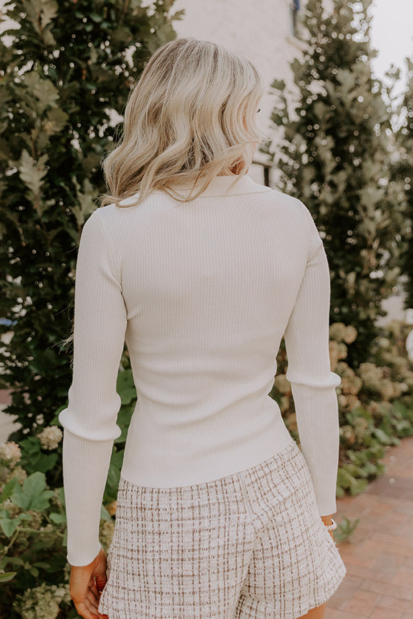 Easy To Style Ribbed Henley Top in Cream Image 5