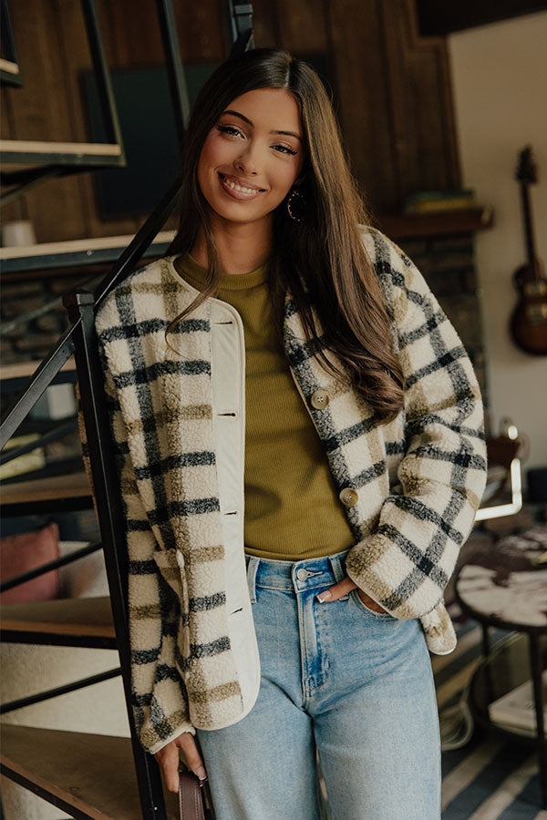 Pumpkin Patch Ready Plaid Sherpa Jacket Image - 1