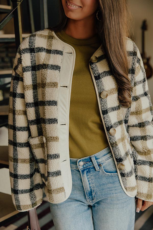 Pumpkin Patch Ready Plaid Sherpa Jacket Image - 2