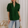 Petals And Pinot Floral Embroidered Top in Hunter Green Image 1