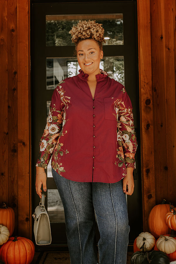 Uptown Poise Floral Top in Wine Curves Image - 2