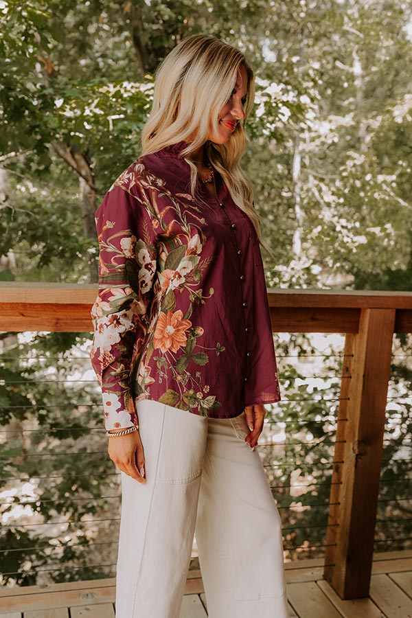 Uptown Poise Floral Top in Wine Image 5