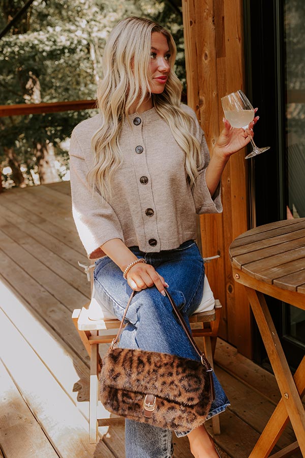 Coffee Shop Cozy Knit Cardigan in Mocha Image 1