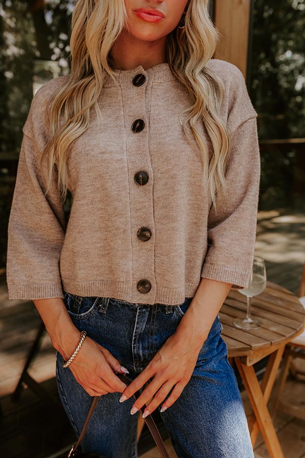 Coffee Shop Cozy Knit Cardigan in Mocha Image 3