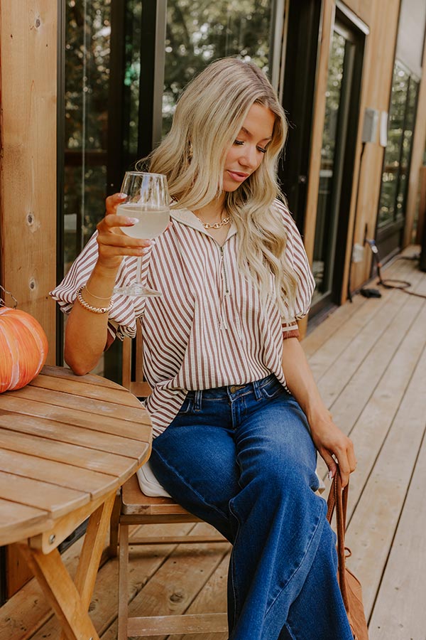 Smiles And Stripes Quarter Zip Top in Chocolate Image 1