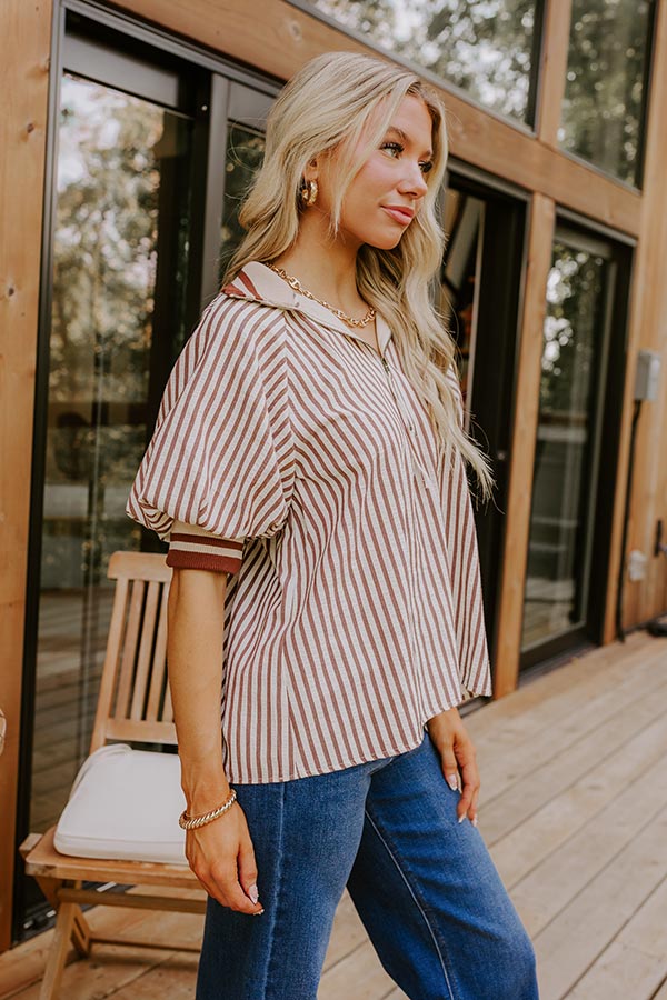 Smiles And Stripes Quarter Zip Top in Chocolate Image 5