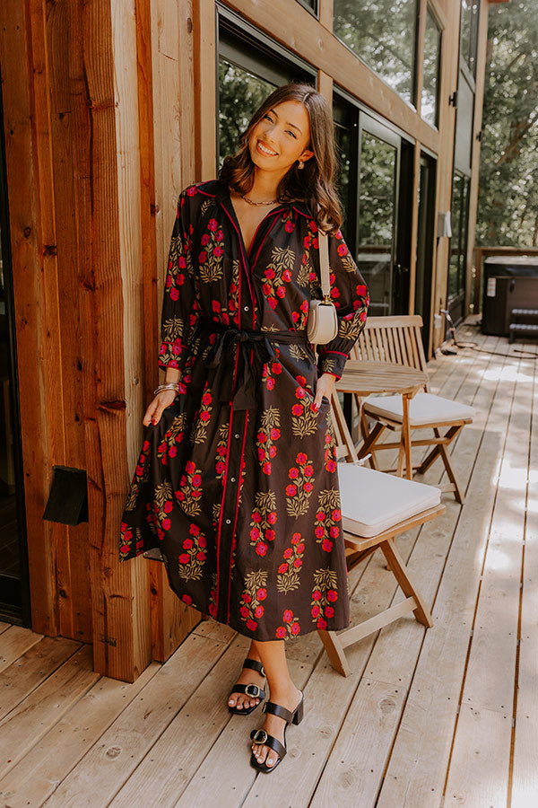 floral button down midi dress Sunlit Floral Beth Button Down Midi Dress COBALT-MULTI / S by Sugarlips