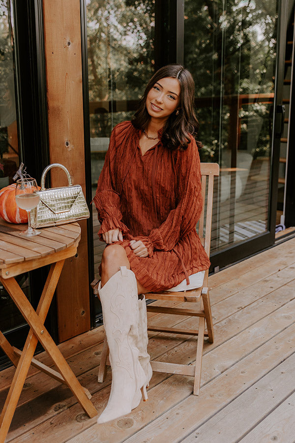 Boho Sunrise Chiffon Ruffle Mini Dress in Rust Image - 4