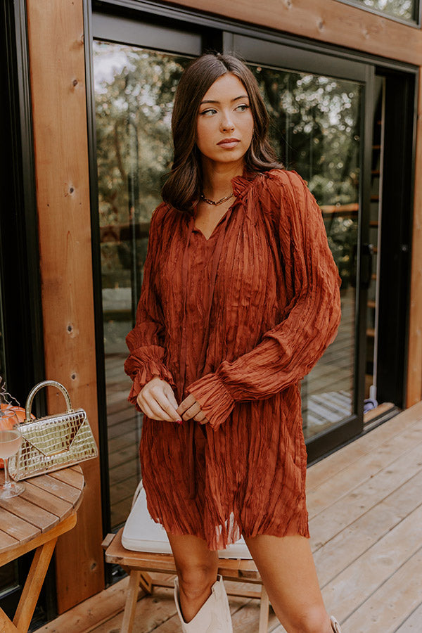 Boho Sunrise Chiffon Ruffle Mini Dress in Rust Image - 1