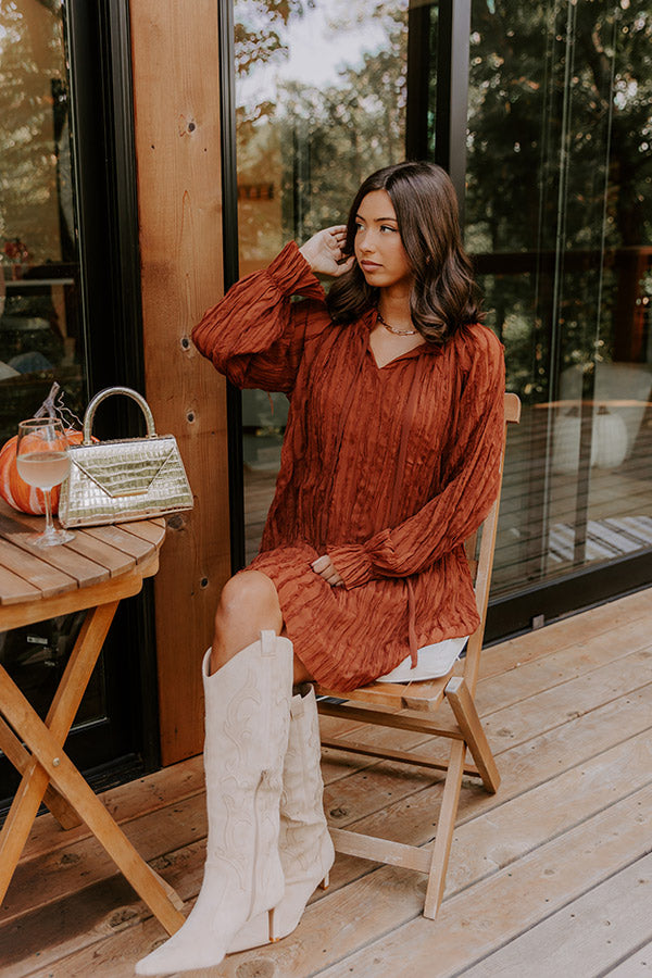 Boho Sunrise Chiffon Ruffle Mini Dress in Rust – Impressions Online Boutique