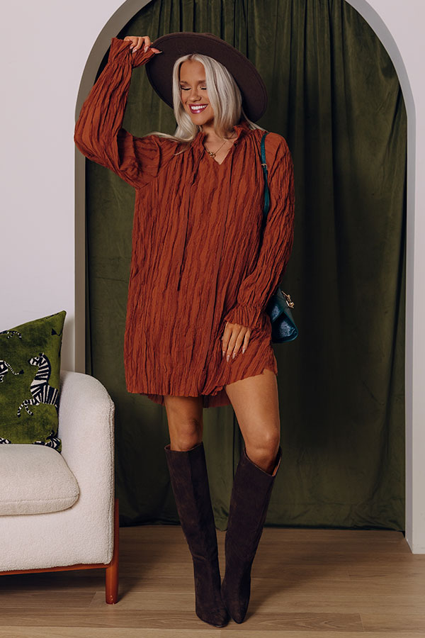 Boho Sunrise Chiffon Ruffle Mini Dress in Rust Image - 2