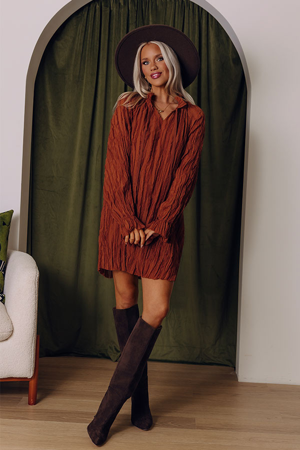 Boho Sunrise Chiffon Ruffle Mini Dress in Rust Image - 1