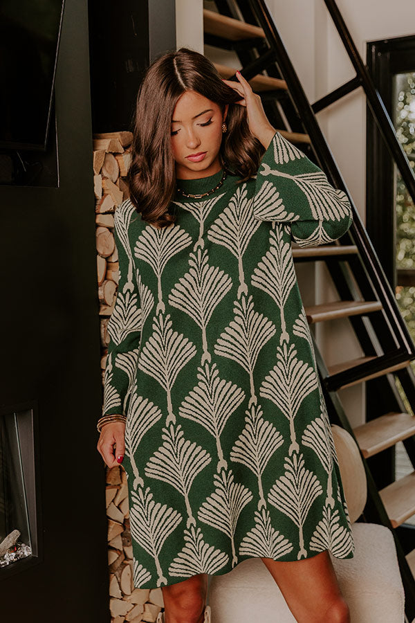 The Deco Dream Knit Mini Dress in Hunter Green