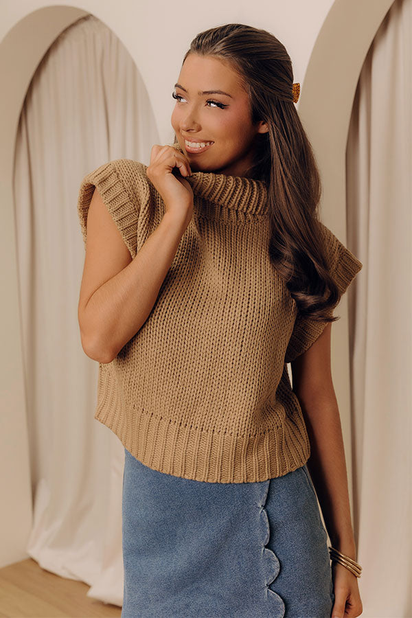 Coffee Shop Charm Knit Sweater Top in Khaki