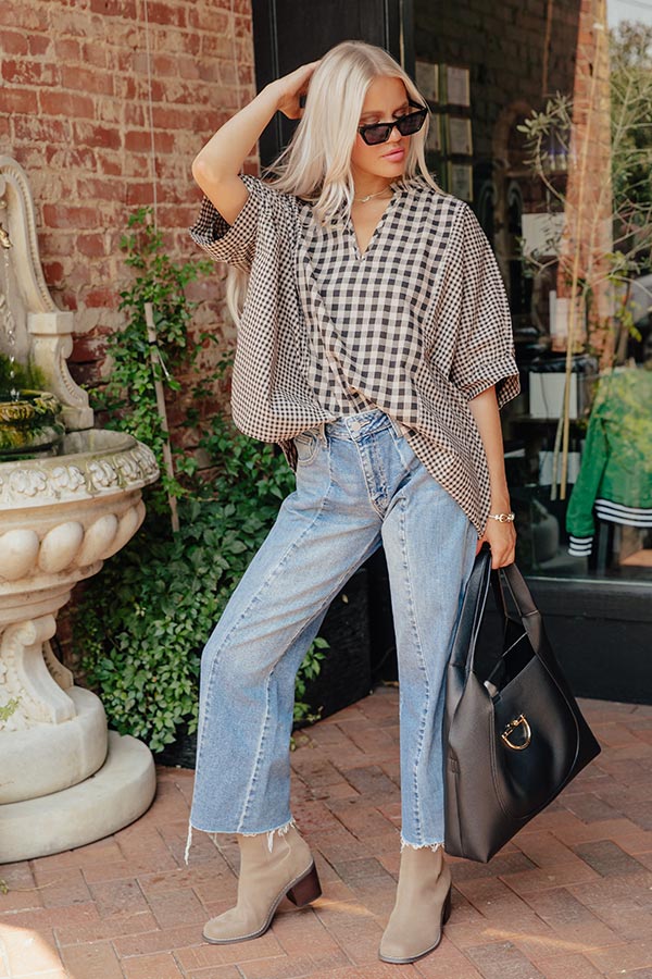 Charming Views Oversized Gingham Top in Warm Taupe Image - 2