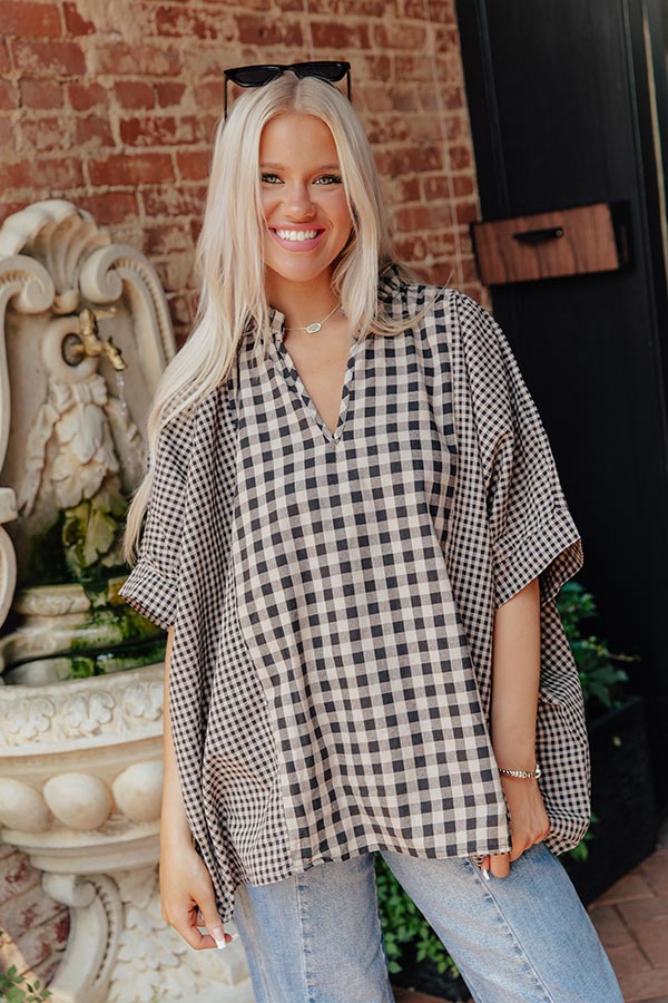 Charming Views Oversized Gingham Top in Warm Taupe Image - 1