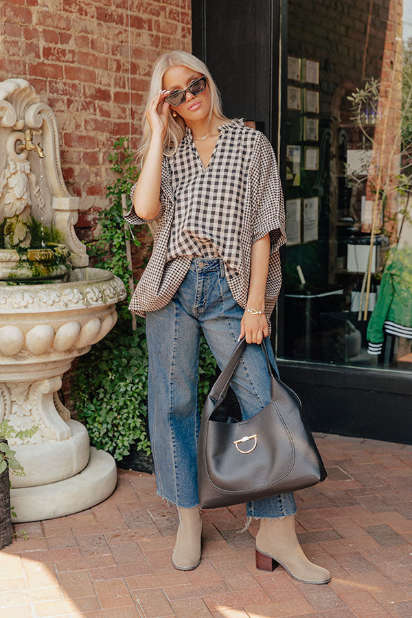 Charming Views Oversized Gingham Top in Warm Taupe Image - 1