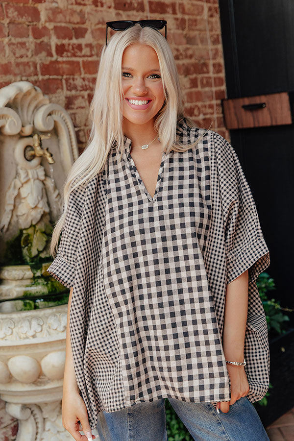 Charming Views Oversized Gingham Top in Warm Taupe Image - 2
