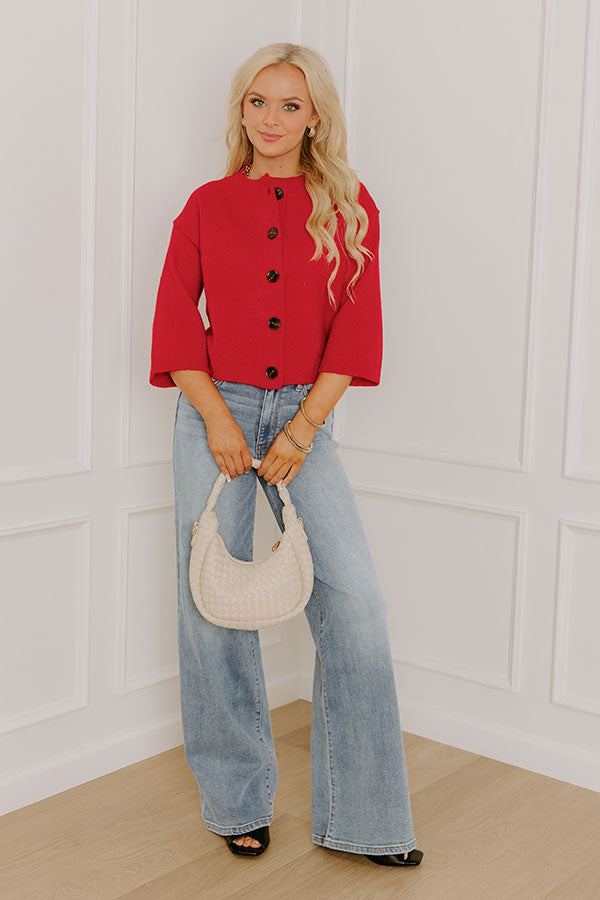 Coffee Shop Cozy Knit Cardigan in Red Image 2