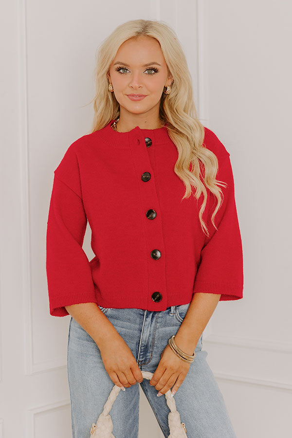 Coffee Shop Cozy Knit Cardigan in Red Image 3