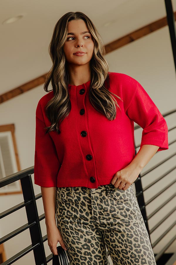 Coffee Shop Cozy Knit Cardigan in Red Image - 1