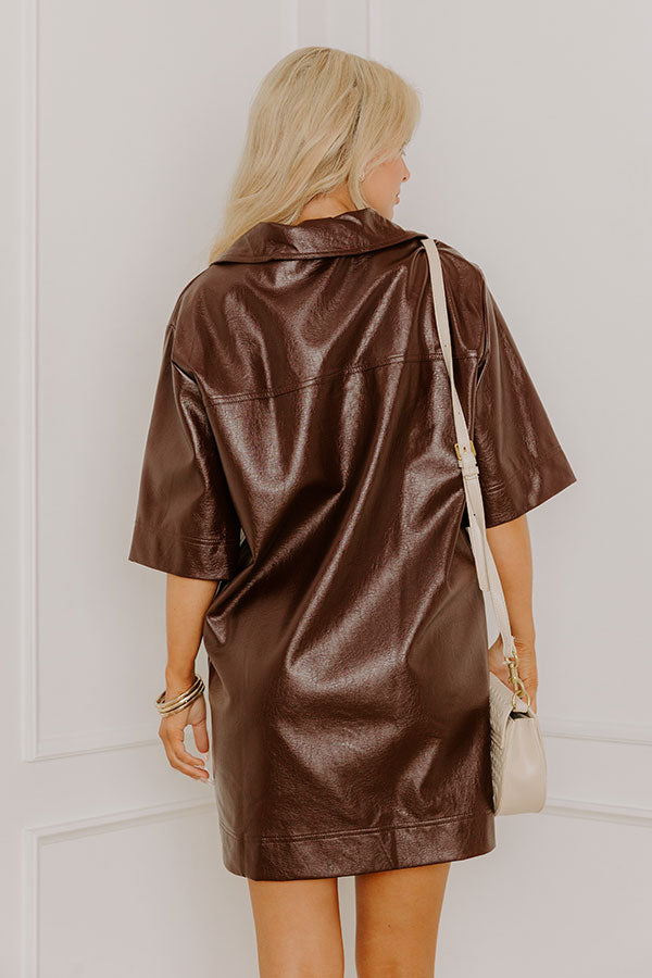 Sleek Uptown Faux Leather Mini Dress in Chestnut Image 5