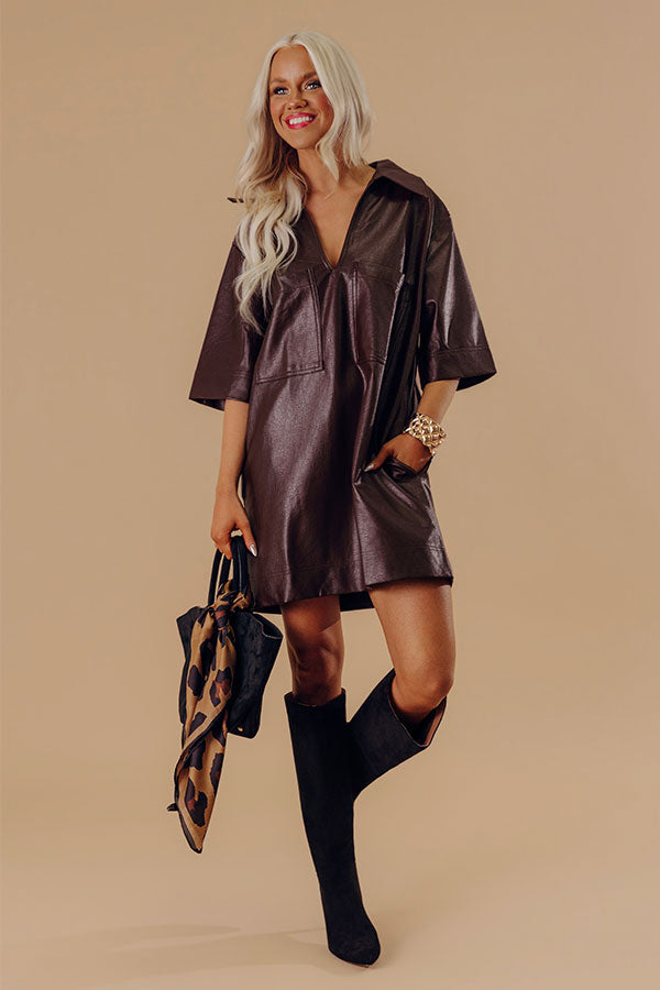 Sleek Uptown Faux Leather Mini Dress in Chestnut Image - 1