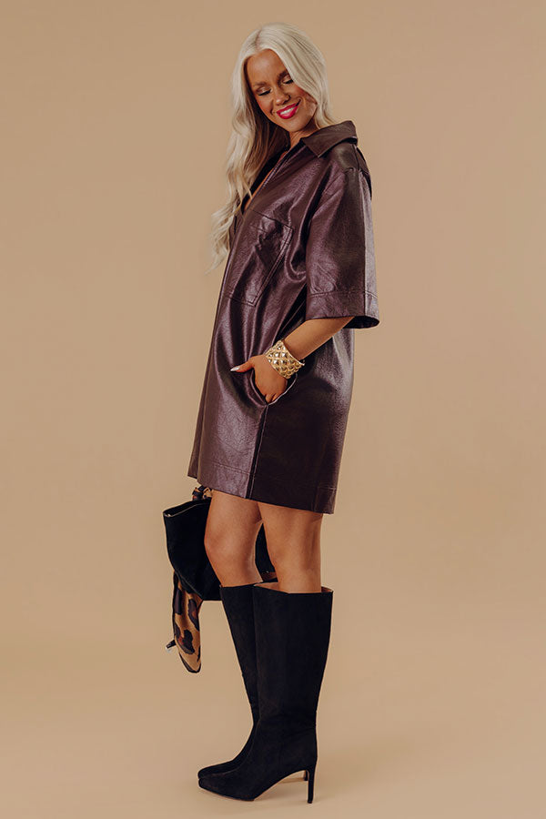 Sleek Uptown Faux Leather Mini Dress in Chestnut Image - 2
