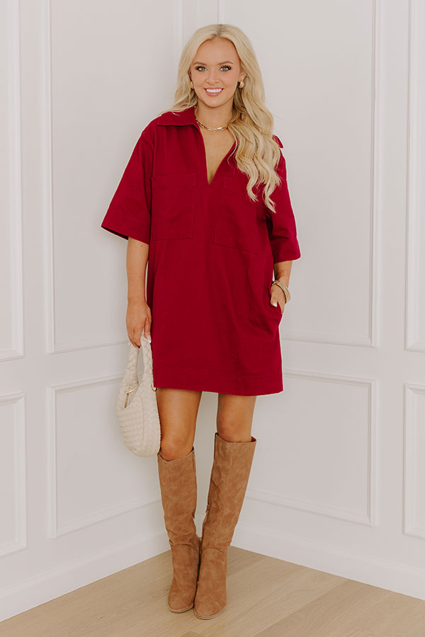 Uptown Darling Denim Mini Dress in Wine Image 3