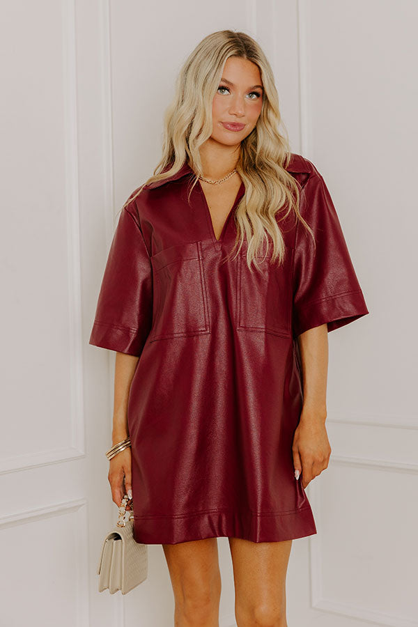 Sleek Uptown Faux Leather Mini Dress in Wine Image 2