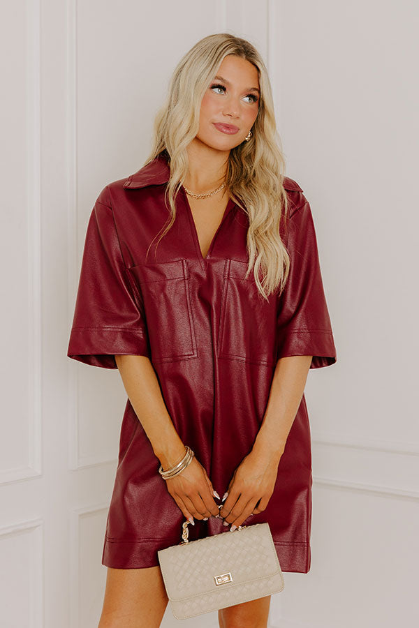 Sleek Uptown Faux Leather Mini Dress in Wine Image 4