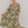 Sunflower Fields Smocked Midi Dress in Olive Curves Image 1